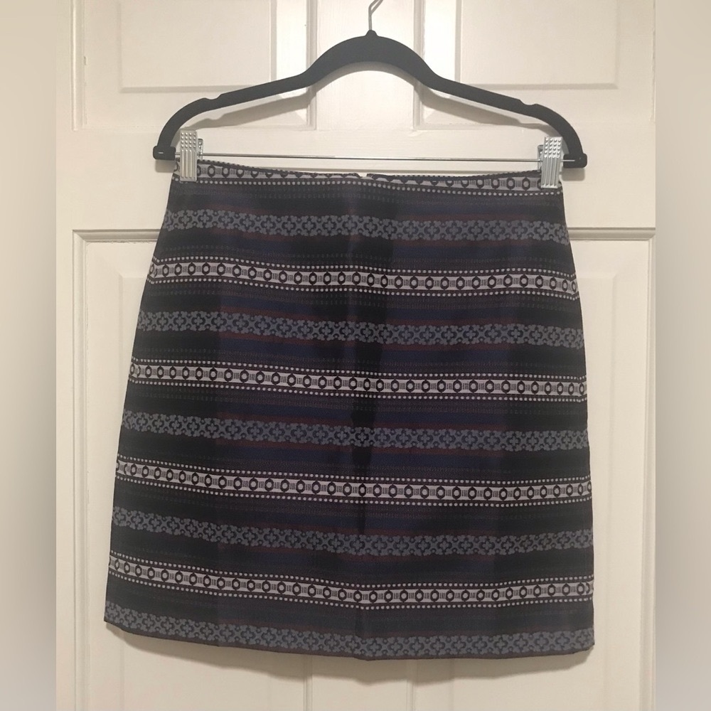 Loft Outlet—Skirt, 4, Navy, Periwinkle, Burgundy & Off-White Print, Lined—NWOT